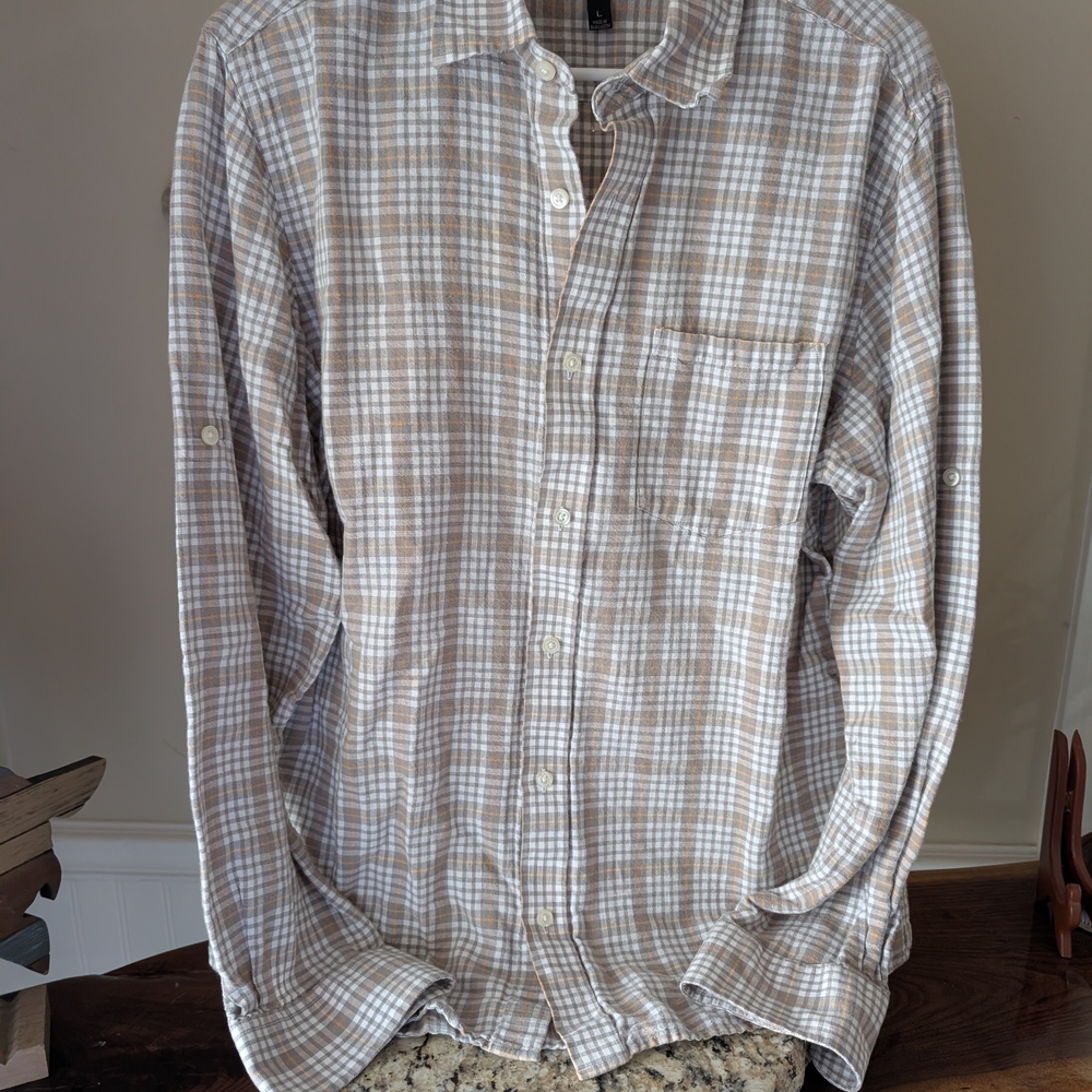 Banana Republic Beige and White Plaid Button-Down Shirt